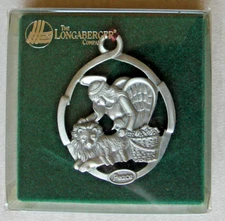 LONGABERGER TIE ON ORNAMENT "ANGEL OF PEACE" PEWTER 1998 - NEW