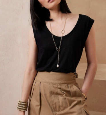 BANANA REPUBLIC Linen Roll-Cuff Tank #812820