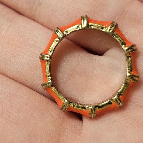 J. Crew Enamel Fashion Ring Orange Coral and Gold Size 6 - Picture 2 of 4
