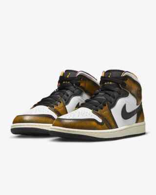 Nike Air Jordan Retro 1 Mid SE Wear Away Taxi Black White Orange 