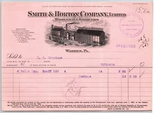 1918 Warren, PA Letterhead Smith & Horton Co Wholesale Grocers w/ Vignette