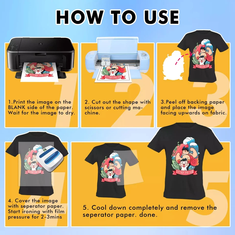 Camiseta de papel de transferencia de calor oscuro imprimible por inyección de tinta 20 hojas 8,5x11 planchar en BL Foto 2 de 3