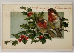 Merry-Christmas-Birds-Holly-Berry-6x4-Reproduction-of-an-1874-1895-Postcard-E10