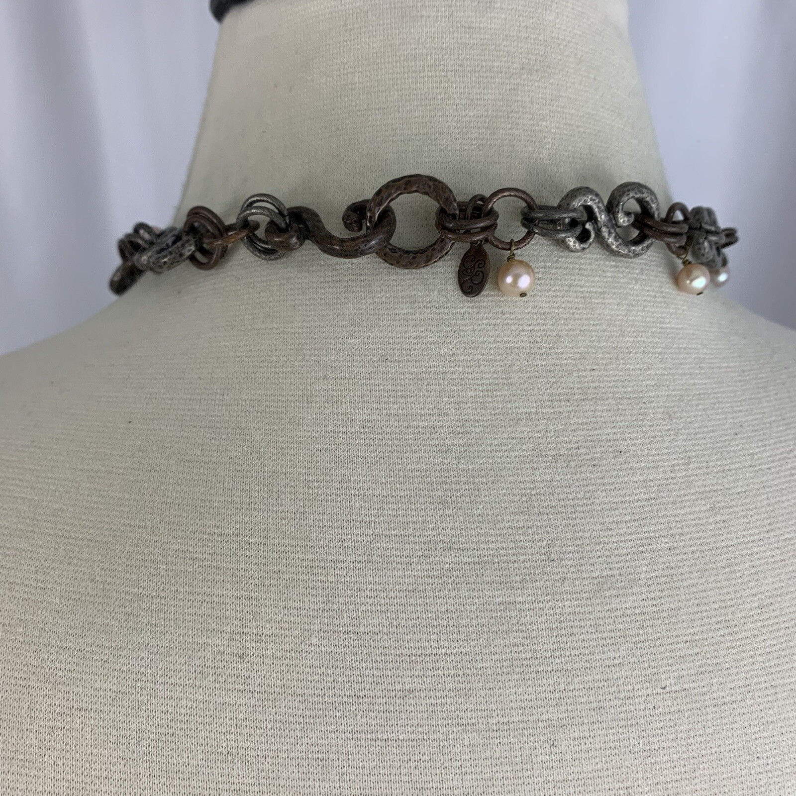 Dark Silver Tone Copper Link Statement Necklace F… - image 5