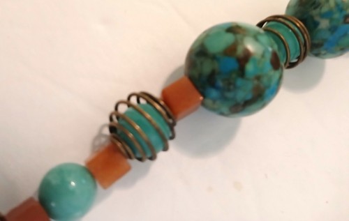 Turquoise & Aventurine 18" with 2" Pendant Handmade Necklace - Picture 2 of 3