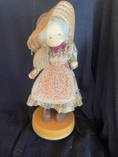 Holly Hobbie Musical Cloth Rag Doll 12" Japan 1970s Pink, Tan, Green, Naturals