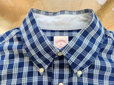 BROOKS BROTHERS SHIRT, Men's Medium (16 x 34) Blue Plaid, Lamb logo, Excellent