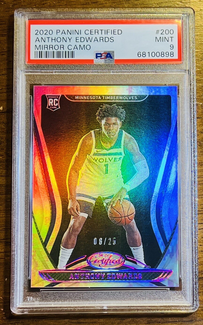 8/25 RC! ANTHONY EDWARDS PSA 9! MIRROR CAMO REFRACTOR 2020 PANINI CERTIFIED #200