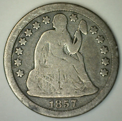 1857 Seated Liberty Silver Dime 10c US Type Circulated Ten Cents Coin Very Good