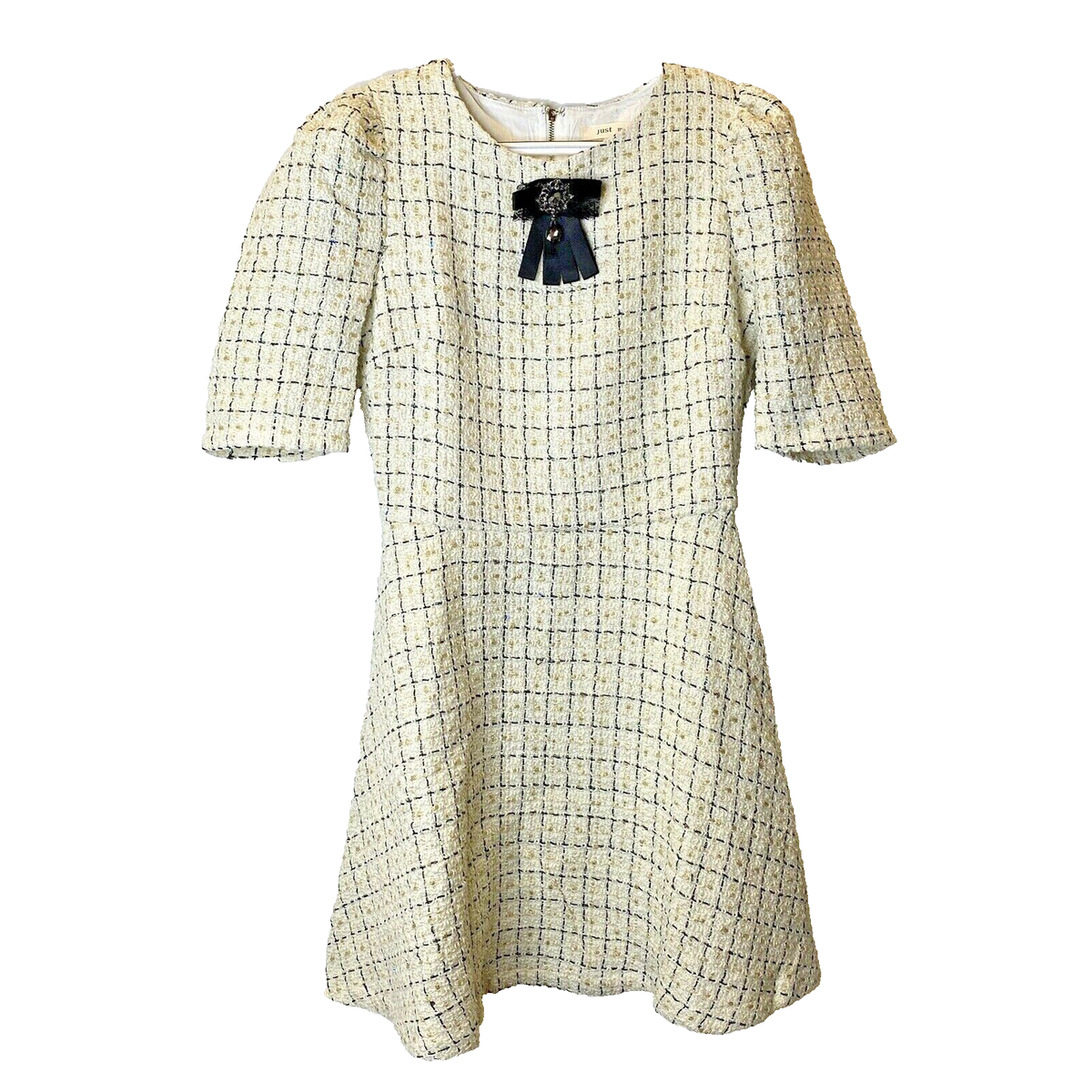 Just Me Women's Tweed Dress - Black & White with Gold Sparkle, Size S Just Me Women's Tweed Dress - Black & White with Gold Sparkle, Size S