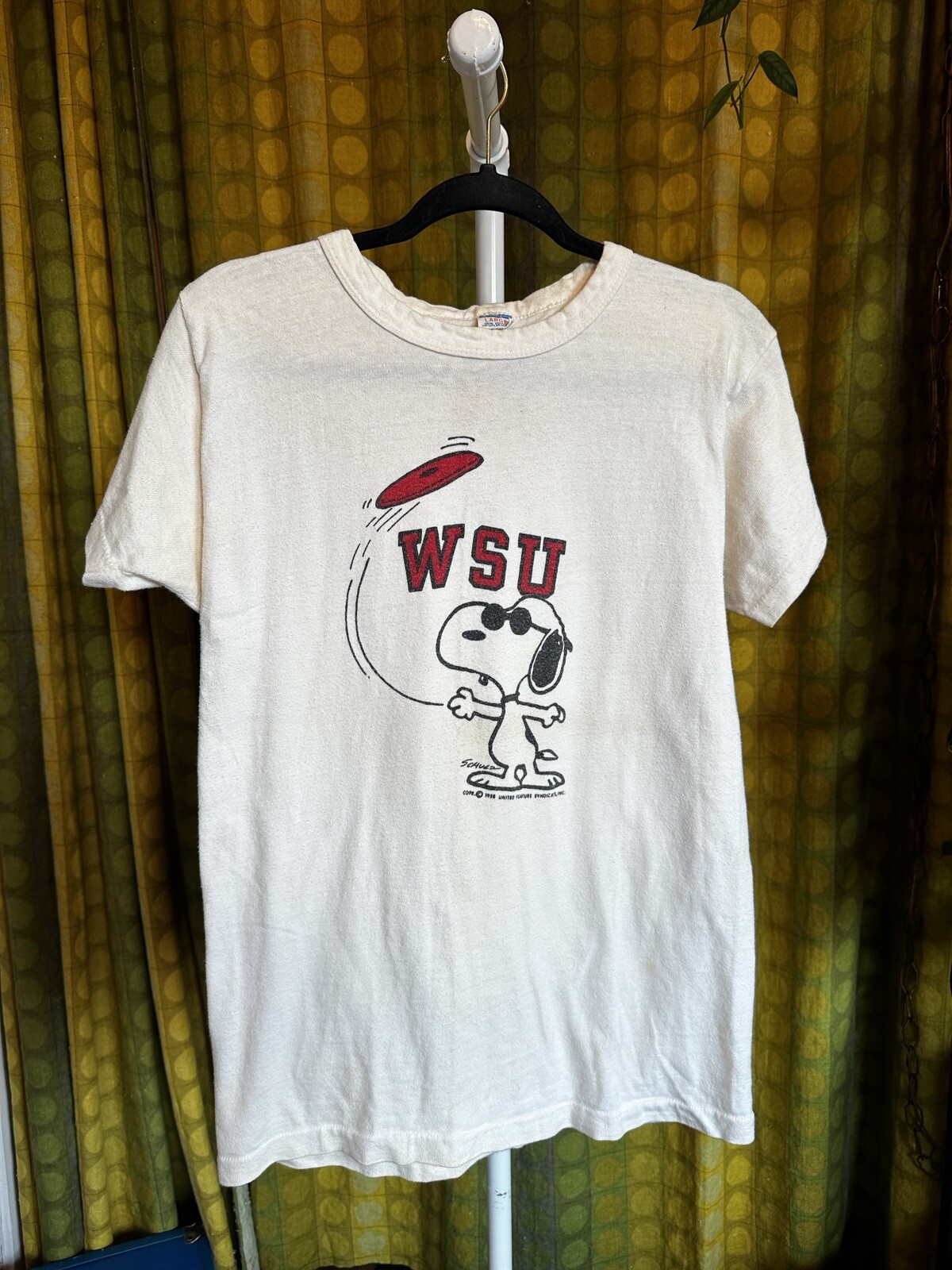 Vintage 1970s Snoopy WSU College Logo White Cotton Graphic Tee