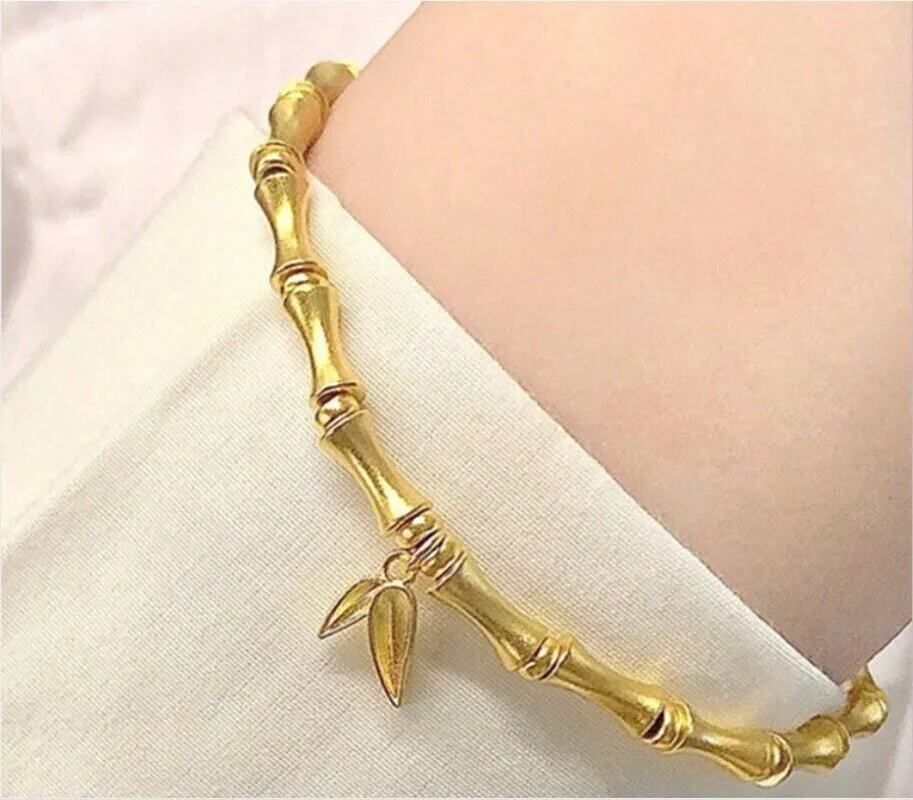 Solid Pure 999 24K Yellow Gold Lucky Bamboo Bracelet Gold Women Bangle Solid Pure 999 24K Yellow Gold Lucky Bamboo Bracelet Gold Women Bangle
