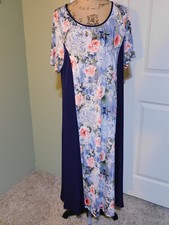 Espresso Women's Short Sleeve Blue & Floral Panel Dress Plus 2X See Size Note
