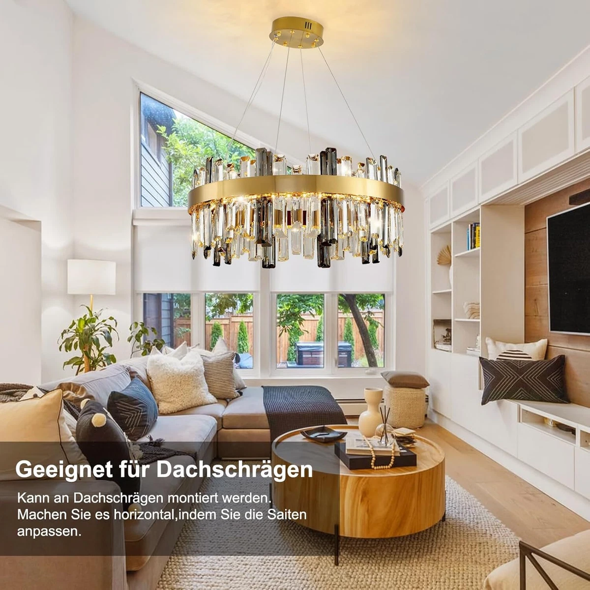 Produktbild von Deckenlampe Rauchglas Deckenlampe Led FRIXCHUR Kristall Kronleuchter | LED Deckenleuchte Dimmbar | Moderner Chandelier Für Wohnzimmer & Schlafzimmer Deckenventilator Mit Beleuchtung Philips Hue Deckenleuchte