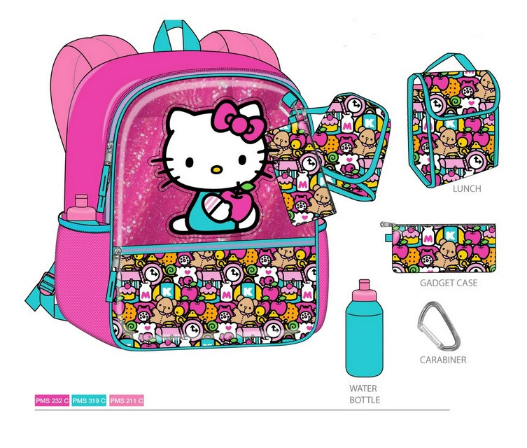 Hello Kitty Large Backpack Set with 5 Sparkle Accessories and Lunch Bag