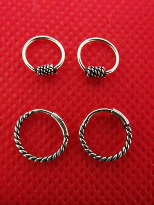STERLINGSILBER 2 PAAR SCHÖNE DESIGN CREOLEN FÜR VERSCHIEDENE PIERCINGS k2k13