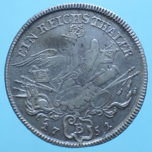 GERMANIA PRUSSIA TALLERO 1751 ARGENTO SILVER COIN BB CURRENCY COLLEZIONE - Imagen 2 de 2