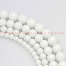 New 6mm 8mm 10mm 12mm White Porcelain Jade Gemstone Round Loose Beads 15"