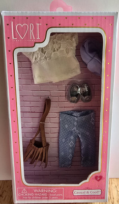 Lori Casual 5-Piece Outfit Set for 6 in Doll Hat Top Pants Purse Shoes