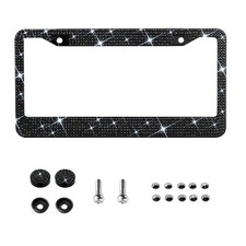 Rhinestone License Plate Frame Premium Stainless Steel Sparkle Bling Sparkle Bla