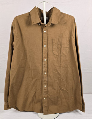 GAP Men's XL Standard Fit Stretch Solid Brown Long Sleeve Button-Up Point Collar