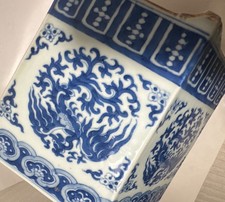 Chinese Antique Qing Hexagon Blue White Porcelain Planter  19th century 