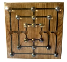 Classic Mill Strategy Game 2 Players Solid Oak Marble Game New Sealed