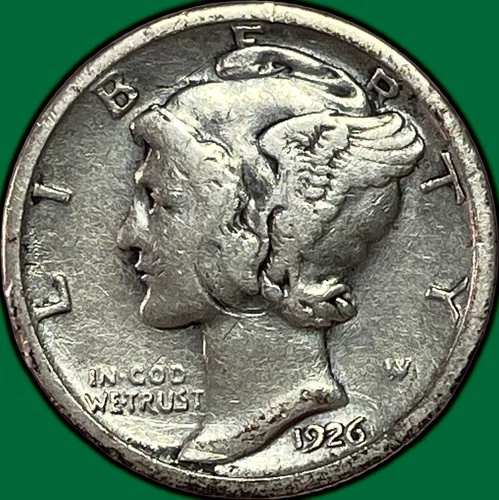 1926-S Mercury Dime Very Fine VF Coin, Scratch #36652