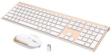 Wireless Keyboard And Mouse Rechargeable Quiet Full-Size White And Gold Set