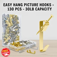 130 Pcs 30Lb Picture Hangers Multipurpose Picture Hanging Hooks Kit Drywall NEW