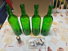 Set of 4 green wine bottles with corks and cork covers / NEW