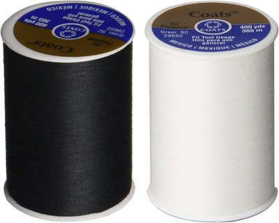 2-Pack Polyester  Dual Duty All-Purpose Thread - One 400 Yard Spool Each of Blac