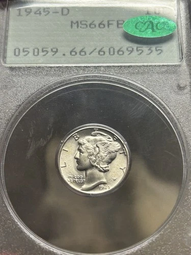 CRACKED SLAB 1945 D Mercury Dime PCGS MS66 FB CAC OGH Old Green Holder Rattler