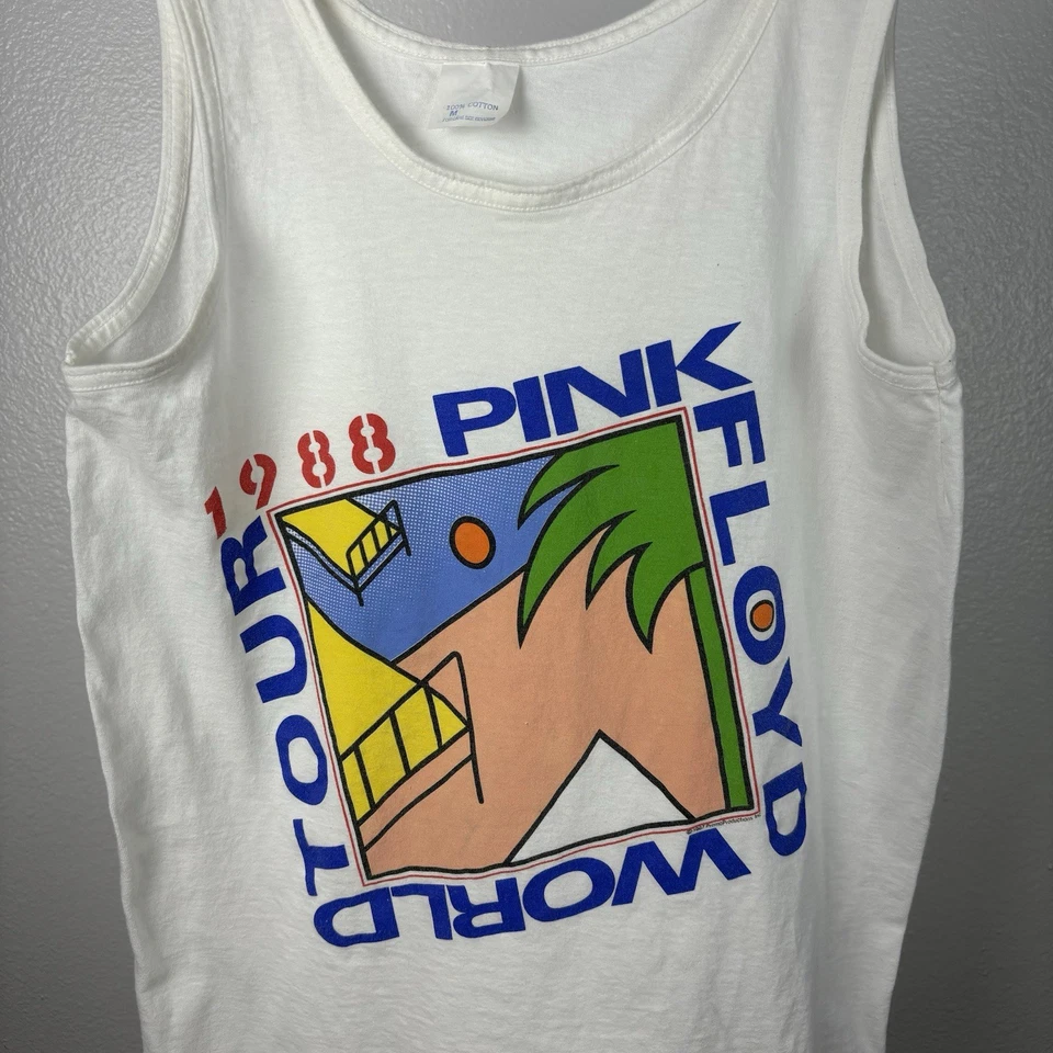 Vintage 80’s Pink Floyd Tank Top T Shirt White Band World Tour 1988 T Shirt - Image 2 of 4