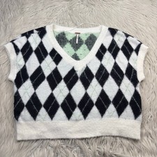 Free People Women's XS Oversized Through the Motions Vest Argyle Preppy