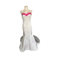 CLEANOUT - Tags Alfred Angelo Embroidered Mermaid Wedding Dress with pink - 6