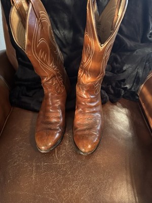 Tony Lama Leather Boots 5223 Distressed Look Brown
