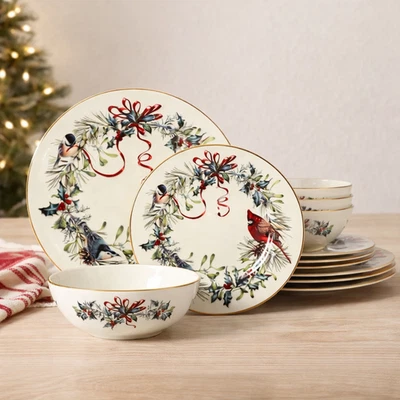 Lenox Winter Greetings 12-Piece Dinnerware Set - w/ Bowls Fine China BRAND NEW