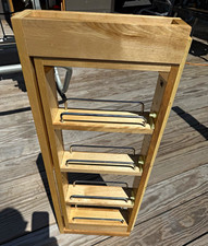 Beige Wood Pull-Out Cabinet Organizer Rack w/ 4 Sliding Metal Trays 30"