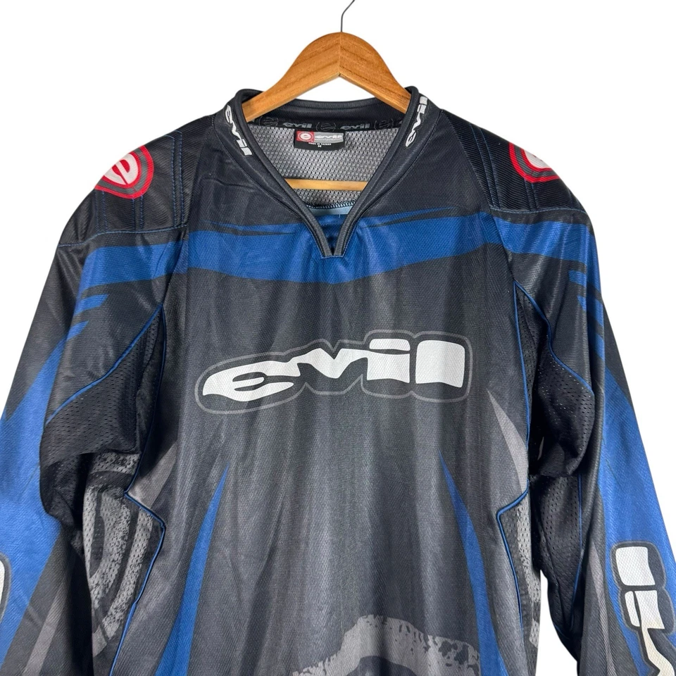 Camiseta Evil De Colección Para Hombres M Azul Negro Hechizo Paintball Y2k Manga Larga Gráfico Foto 2 de 4