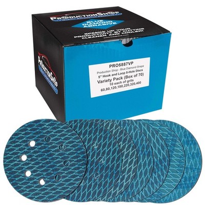 Premium 5'' Blue Rhombus Diamond Sanding Discs - 70 Pack, 8-Hole, Grits 60-400 fo