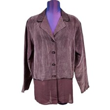 Vintage Earth Song Aubergine Silky Lightweight Blazer Size 10 Women's Q48