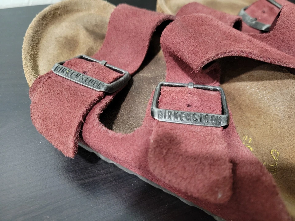 Sandalias Birkenstock Arizona para mujer deslizables granate rojo gamuza cuero talla 37 (6,5) Foto 3 de 4