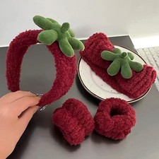 Ivyu Strawberry Spa Headband Wristbands Set for Skincare Routine