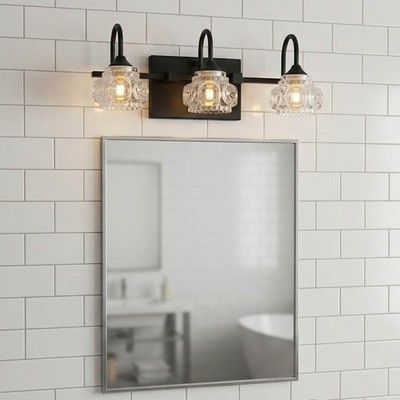 17'' Crystal Vanity Light Bathroom Mirror 5-Light Wall Lamp Black Sconce Fixture