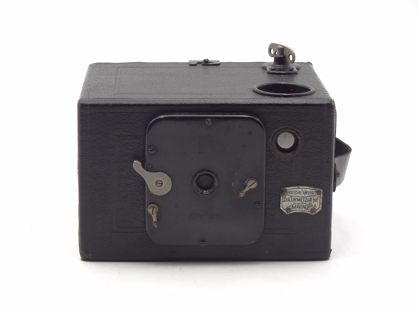 Appareil photo Ernemann Film K 6,5 x 9 Box vintage avec plaque G. Aurmetzer Mayence