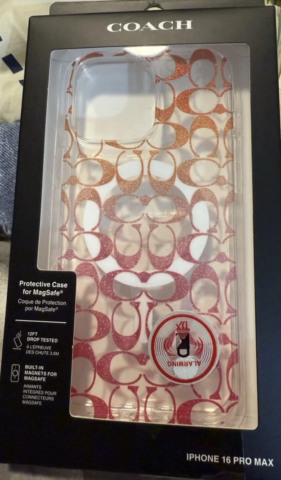 Чехол Coach для iPhone 16 Pro Max MagSafe фирменный C розовый оранжевый блестящий омбре новый - Изображение 2 из 3