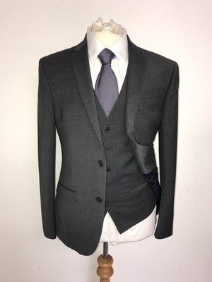 TED BAKER - Slim Fit 3 Teiler Uni GRAUER WOLLANZUG - 38 Reg - W32 L30 - SCHÖN
