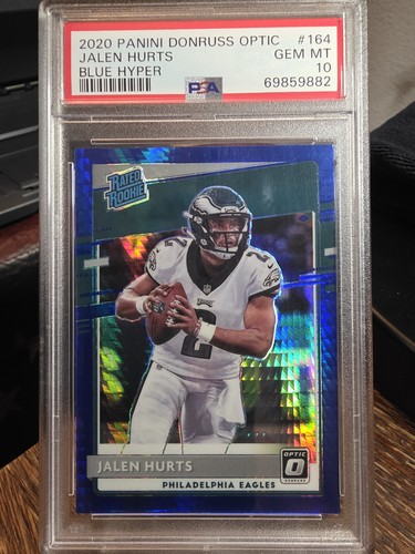 2020 Panini Donruss Optic Jalen Hurts Rated Rookie Blue Hyper Prizm #164 PSA 10