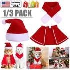 1/3PCS Cat Santa Hat with Scarf Outfit for Puppy Kitten Christmas Party Costume